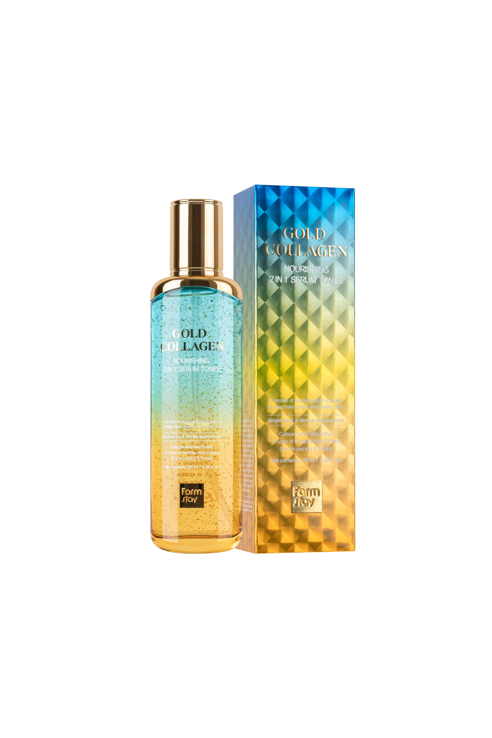 FARMSTAY GOLD COLLAGEN NOURISHING 2 IN 1 SERUM TONER